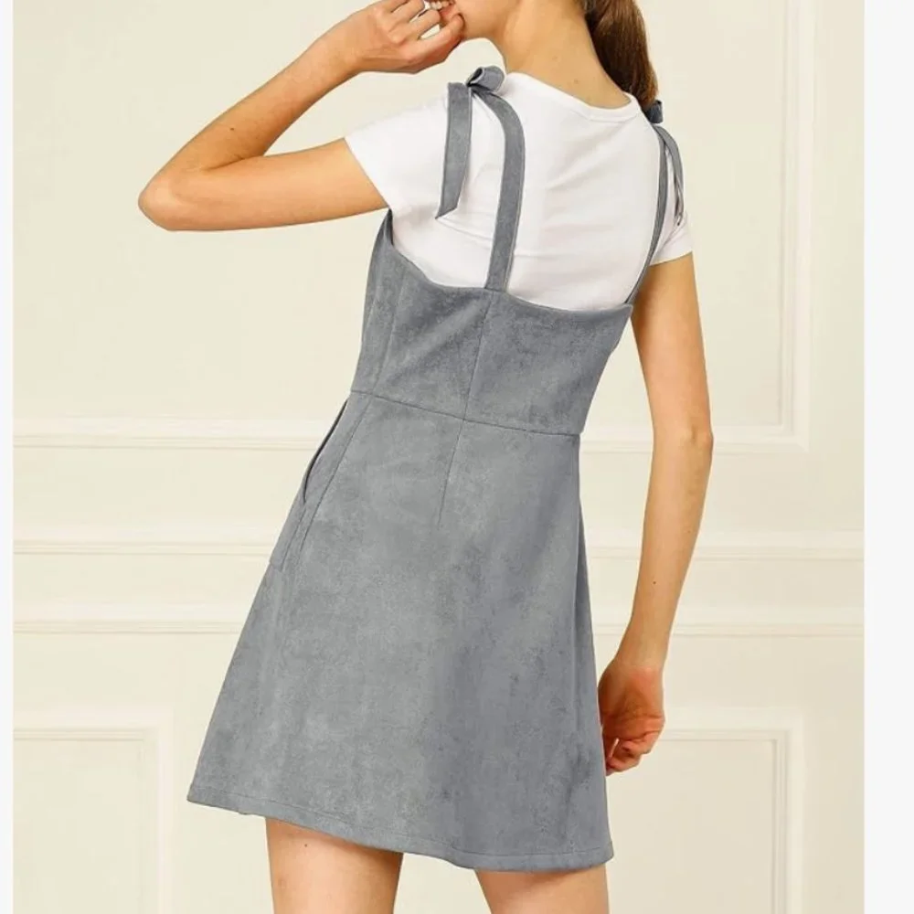 πHPπ Allegra K Women's Casual Overall Dress Button Down Faux Suede - Picture 5 of 10